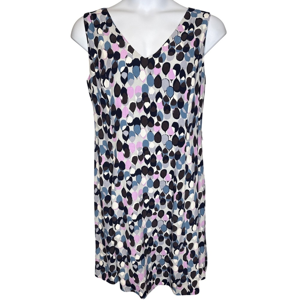 Boden Blue Purple Abstract Leaf Shift Dress 14R Scandi Career-Chic‎ Lightweight